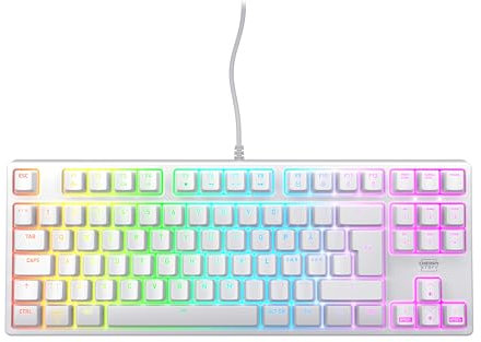 CHERRY XTRFY K4V2 TKL, Teclado Gaming con Cable sin Bloque Numérico, Disposición Pan-Nórdica (QWERTY), Iluminación RGB, Switches Mecánicos MX2A RED, Blanco
