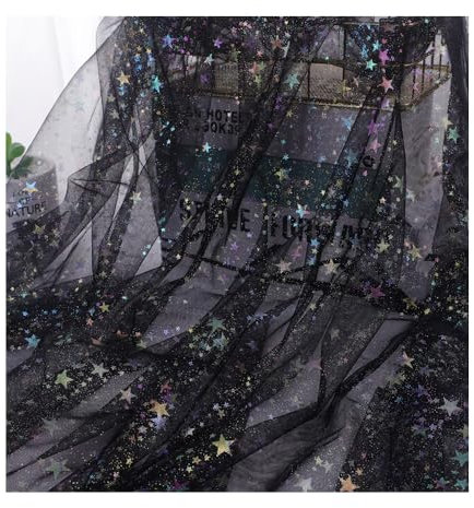 Bieiyhe Tüllstoff Glitzer 150cm X 2 Yards,Dekostoff Mit Sternen,Sparkly Stoff,Tischband Tüll Netz,Tüllstoff Tischläufer,Garn Tüll Weich,Tüllband Deko Garn,Tischläufer Pailletten für Tutu-Röcke Basteln