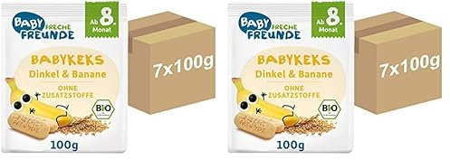 BABY FRECHE FREUNDE Bio Baby Kekse Dinkel & Banane, Baby Snack für Babys ab 8 Monaten, ohne Zuckerzusatz, vegan, 14er Pack (7 x 100g)