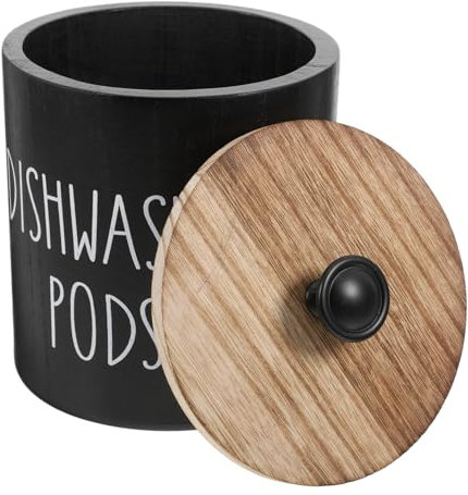 Cabilock Boîte De Rangement Ronde Bois pour Pastilles De Lave-Vaisselle avec Couvercle Étanche Porte-tablettes Compacts Polyvalent pour Lessive Et Accessoires De Salle De Bain