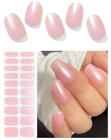 AutyaMee Semi Cured Gel Nail Strips (Pink Chrome), Glazed, 20 Pcs Gel Nail Wraps, Stickers, UV Light Required, Salon Quality, Long Lasting
