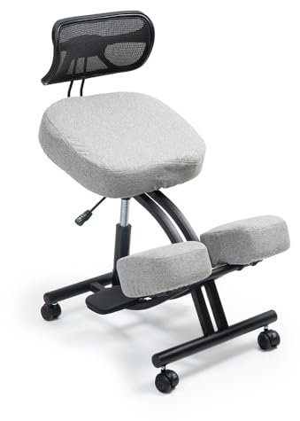kenoko Hozeru Ergonomischer Kniestuhl Verstellbarer für Zuhause und Büro. Ergonomischer bürostuh Inklusive bezug in der Farbe Hellgrau hergestellt aus Standard 100-zertifiziertem Stoff von Oeko-TEX