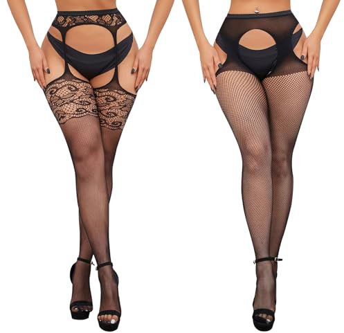 UILYNIU 2 Paia Collant a Rete Calze Autoreggenti Sexy per Donna, Lingerie Donna Sexy Calze per Reggicalze, Coscia Alta Calze Collant per Costume Festa a Tema Cosplay Carnevale Halloween