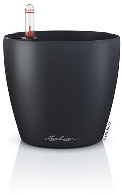 Lechuza - Macetero Classico Color 14 Gris Pizarra, con Sistema de riego, indicador de Nivel de Agua e Inserto, Superficie Mate, diámetro de 15 x 13,5 cm, 16695