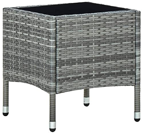 Myheimly Gartentisch Beistelltisch Gartenmöbel Tisch Balkontisch Loungetisch Couchtisch Kaffeetisch Terrassentisch 40x40x45cm Poly Rattan Grau
