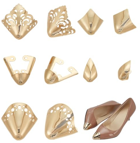 FINGERINSPIRE 10 Stück Zehenschutz Für High Heels 5 Stile Hellgoldfarbene Metallschuhe Spitze Protektoren Zehenkappen Aus Eisen Zehenschutz Für Spitze High Heels Schuhschutz Reparatur Dekoration
