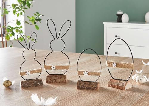 Dekoleidenschaft 4X Osterdeko Modern aus Metall, Holz & Jute, Dekofiguren Osterhase & Osterei, 13-22 cm hoch