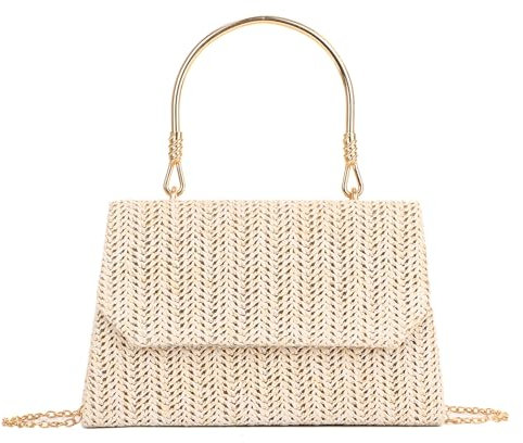Ynport Crefreak Damen Strohgeflochtene Handtasche mit Griff – Boho Umhängetasche, Shopper & Crossbody Bag für Sommer, Strand, Urlaub & Casual Looks, Beige