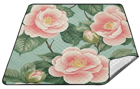 EtherSpher Beauty Spring rosa Blumen wasserdichte Picknickdecken XXL Gras Outdoor Spielmatte für Gras Picknickartikel Manta de Picnic Extra