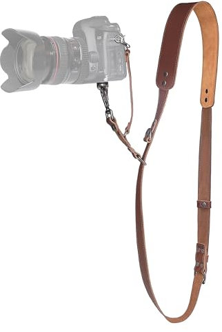 Padwa Lifestyle Brown Single Camera Harness Strap for One Camera - Professional Single Full Grain Leather Camera Harness,Thick Padded,Quick Release Gear DSLR Camera Straps for Photographers