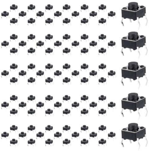 JIQI 100pcs 6 * 6 * 5mm 12V Micro Tactile Switch with 4-pin Through-Hole Design,Suitable for breadboard(on/Off)