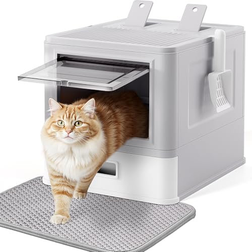 Geschlossenes Katzenklo mit Deckel, Geruchsneutralisierungsbeutel Katzentoilette in Großgröße, ausziehbares Tablett mit Katzenklo Matte für Katzen bis 15 kg