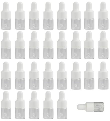 Vidsmow 30 PCS Mini Bouteilles à Pipette en Verre Transparent de 2 ml, Petite Fiole en Verre Vide Hermétique pour Huiles Essentielles, Parfum, Voyage, Réutilisables