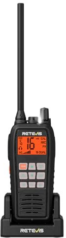 Retevis RM15 VHF Marino Portatil, Walkie Talkie Marino IP68, 2000 mAh Batería, Pantalla Bicolor, Canales Marinos Internacionales, Emisora VHF Radio con Altavoz para Embarcaciones (1 Pieza)