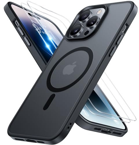 Miracase Magnetisch für iPhone 14 Pro Max Hülle für Magsafe[mit 2 Schutzglas] Militärschutz Stoßfest Kratzfest Anti-Fingerabdruck Samtige Haptik Dünn Handyhülle für iPhone 14 Pro Max 6,7 Zoll, Schwarz