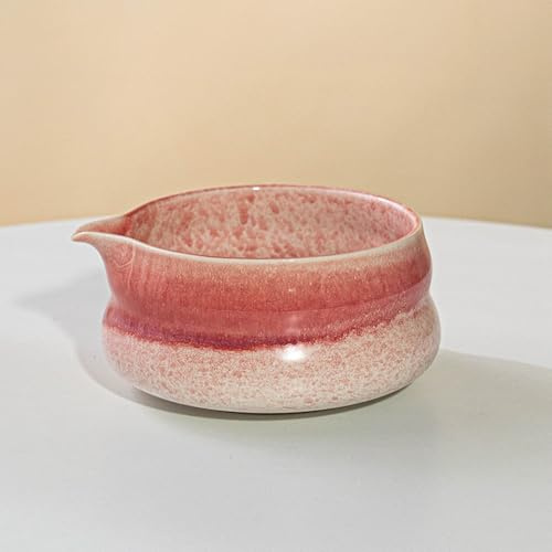 YlobdolY Matcha-Schale aus Keramik mit Ausgießer, handgearbeitete traditionelle Schale aus Porzellan emailliert mit Geschenkbox zum Matcha-Aufschlagen von rosa
