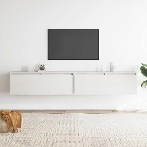 WKIEQACO Hängeschränke 2 Stück Weiß 100x30x35cm Massivholz Kiefer Regal Wandregale & Leisten