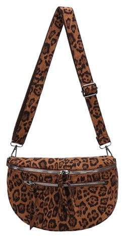 Damen Tasche Gürteltasche Crossbody Leder Optik Hüfttasche Bauchtasche Umhängetasche Cross-Over Bodybag Schultertasche Handytasche Leder Optik Leopard