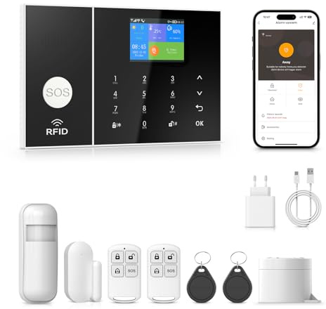 PGST Sistema de Alarma para casa,Kit inalámbrico, WiFi, 4G gsm, Admite Alarma de conexión SMS/App Push, 100 Zonas, aplicación Smart Life (Tuya),Compatible con Google Home y Alexa