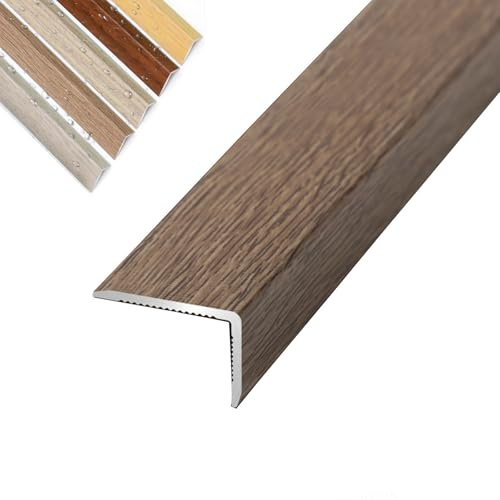 3 Cm L-förmige Stufenkantenprofil, 90cm Treppen Kantenschutz Holzmaserung, Eckenschutz Treppenkantenprofil, Aus Metall Für Holz/Vinyl/Fliesen Treppen Schneidbar(Maca Brown,W3CM)