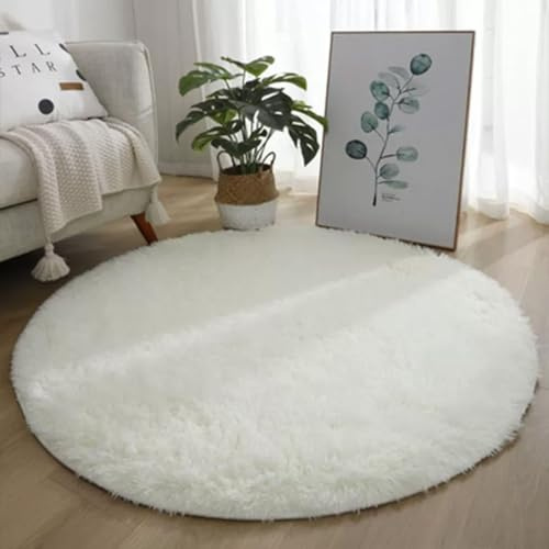 Mozzeilee Runde Badematte, Plüsch, maschinenwaschbar, für Badezimmer, Dusche, Boden-Teppich für die Badewanne, extra weich, saugfähig, flauschige Fußmatte für Flur, Wohnzimmer, Schlafzimmer (weiß, 80