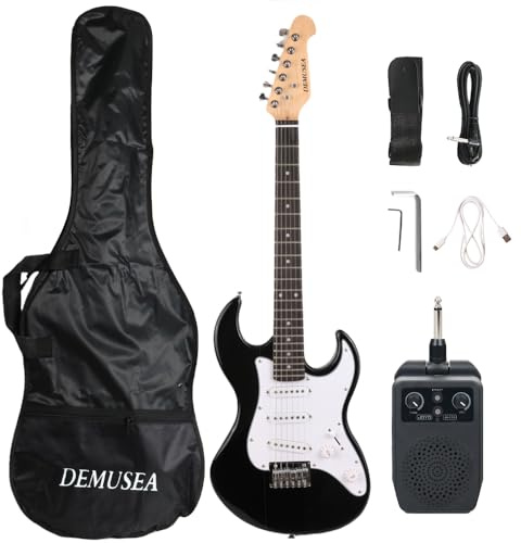 BKMI-30 E-Gitarre, Mini-3/4-Größe, mit 5-W-Verstärker, Reiseset, schwarze Farbe, Praxis für Anfänger und Anfänger, mit Gigbag