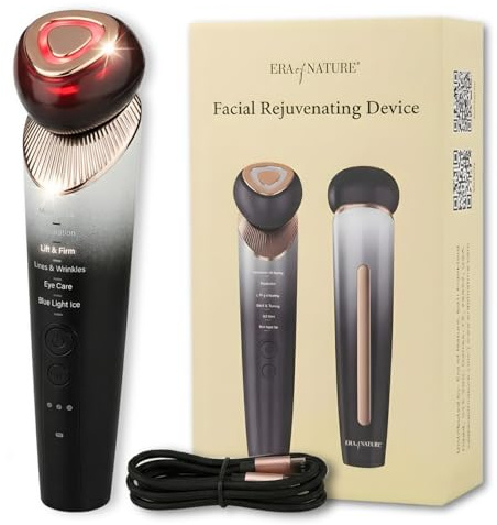 Era of Nature Dispositivo de tonificación facial de luz roja, microcorriente de 3 modos y tecnología de luz roja, levanta, aprieta e infunde, herramienta compacta rejuvenecedora para la piel con gel