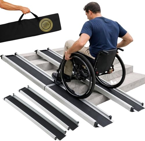 OrtoPrime Rampas Telescópicas para Silla de Ruedas Pack X2 Extensibles Rampas Minusválidos Antideslizantes - Rampa Salva Escalones Aluminio escalón PORTÁTIL - Rampa Silla de Ruedas Salvaescaleras