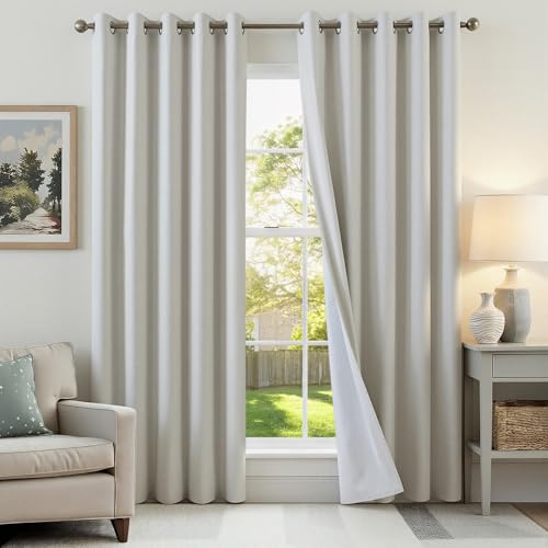 Runyéla 100% Vorhänge Blickdicht Leinenoptik, Verdunklungsvorhänge Leinen 2er Set, H 245 x B 160 Thermovorhang Hitzeschutz Hellbeige Gardinen mit Ösen Lärmschutzvorhang für Schlafzimmer Wohnzimmer