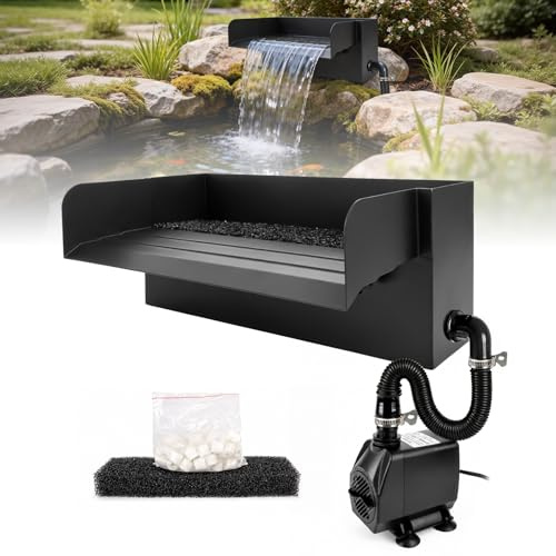 Mvellir 30 cm Edelstahl Wasserfall Set komplett mit 45 W 3500 L/h Wasserpumpe & 3 m Schlauch, Deko-Wasserspiele, Pool Wasserfall & Bachlauf Sets für Garten Teich Schwimmbad