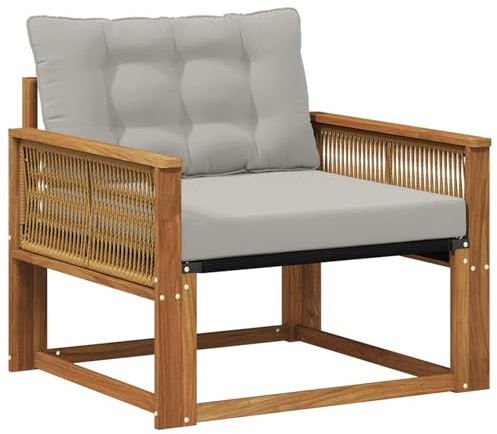 vidaXL Outdoor-Sofagarnitur Massives Akazienholz und Textilene Natur, Garten, modernes, wetterfestes, Outdoor-Sofa, Lounge-Möbel, Terrassenset, Sitzgruppe