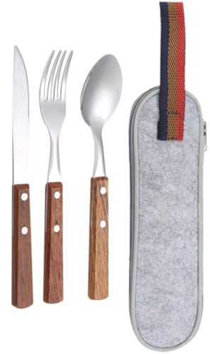 Vaguelly Ensemble de couverts en acier inoxydable 3 pièces avec étui et, fourchette couteau cuillère, pour pique-niques et camping, vaisselle portable facile à nettoyer