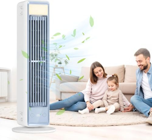 Portable Air Conditioner, BreezaMax Air Cooler, Bladeless Rechargeable Fan Tower with Remote Control, 3 Speeds, Ultra Quiet Mini Cooling Fan for Bedroom Office Home (White)
