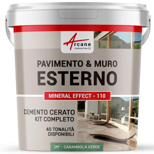 Cemento Cerato Esterno per Pavimento e Muro 5 m² Verde Carambola | Alta Resistenza Uv, Buona Opacità, Tempo Aperto 4H, Aderisce Ai Supporti, Vernice Antimacchia - Arcane Industries