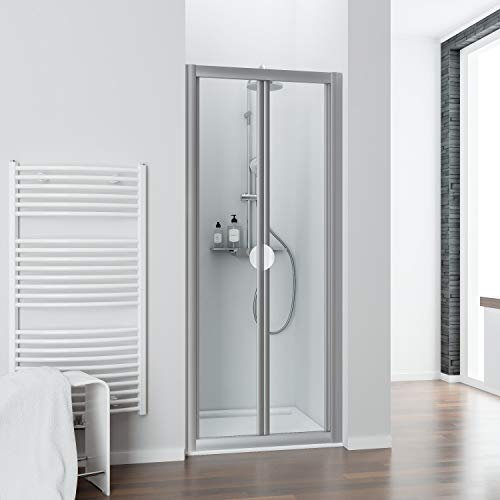 Schulte porte de douche pivotant-pliante 90 x 185 cm, profilé alu-argenté, paroi pliante en niche, largeur réglable 85.5-90.5 cm, verre de sécurité 3 mm transparent, largeur d'accès 68 cm
