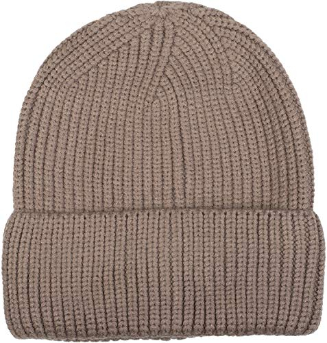 styleBREAKER Unisex Feinstrick Beanie Mütze mit Krempe, warme Winter Strickmütze Einfarbig, Rippen Strickmuster 04024154, Farbe:Taupe