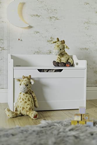 HomeZone Wooden Toybox Chest Toy Storage Baby Box White Kids Storage Units Square Strong Stable & Hardwearing Ottoman Storage Box for Children's Kids Bedrooms or Nurseries Boys Girls