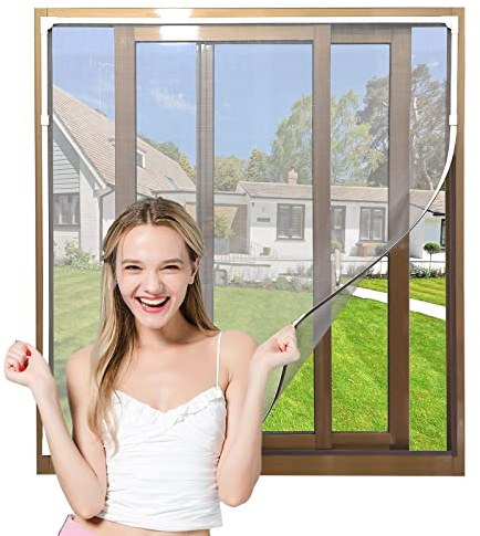 NeatiEase Adjustable DIY Magnetic Fly Screen Window Max 130x 150 cm, Full Frame Magnetic Strip Easy Installation Fits Any Size Smaller Insect Mesh Mosquito Bug Net for Windows (White Frame Grey Net)