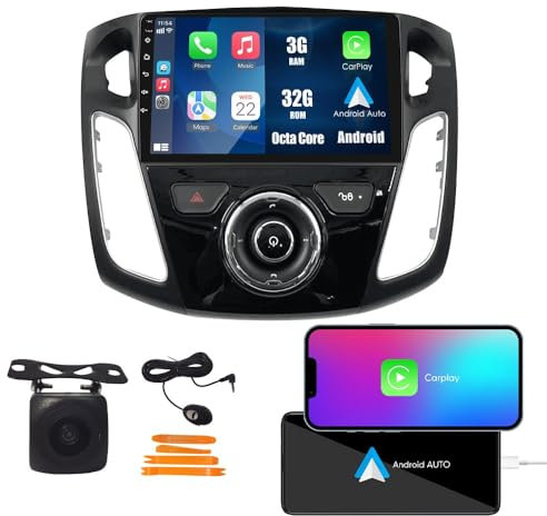 WOSTOKE Automóviles CarPlay Android Auto Navegación Estéreo GPS Radio Cámara de Marcha Atrás 9 IPS Pantalla Táctil Tabletas Pad Reproductor de Medios para Ford Focus 2011-2018 Octa Core 3G+32G