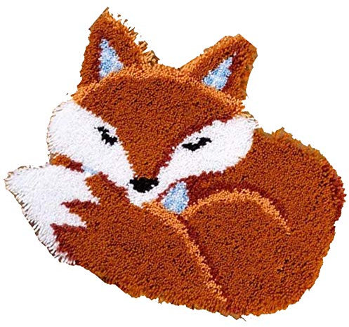 Knüpfteppich für Kinder und Erwachsene zum Selber Knüpfen-Teppich Für Kinder Knüpfset Bastelset Latch Hook Kits Fuchs 52cm x 38cm
