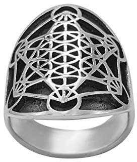 81stgeneration Sterlingsilber-Ring Metatrons Würfel für Herren | 925 Silber Heilige Geometrie Ring für Damen | Gothic Punk Biker Schmuck | Breite Statement-Ringe | Heidnisches Hexerei-Symbol-Geschenk