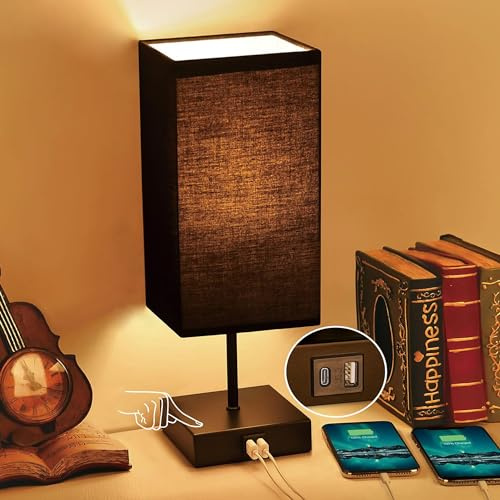 Sailstar Bedside Table Lamp for Bedroom with 2 USB Ports, 14-Inch, Black