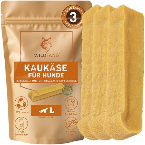 Wildfang® Yak-Käse Kauspielzeug Hund, Groß für Hunde 25–45 kg – Zahnpflege-Stick, Hart wie Himalaya Yak-Käse, Churpi-Stil Käse-Sticks, Hundeleckerli & Welpen-Training, ca. 101 g, 3er Pack