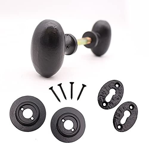 EAI Black Rim Door Knobs, 1 Pair - Oval | 1 Pair of Rim Door Knobs for Internal Doors, Fixings Included