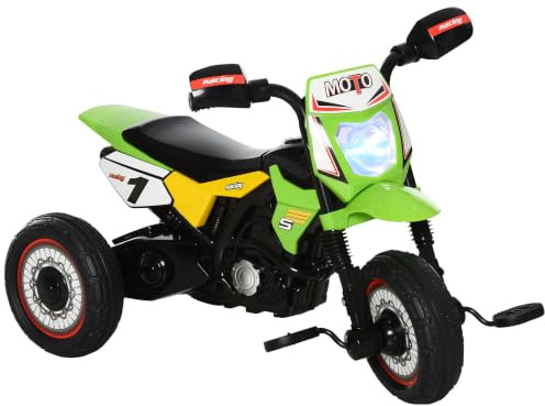 HOMCOM Triciclo per Bambini con Luci e Suoni 18-36 Mesi 71x40x51cm Verde | Triciclo Bambini 2 Anni, Stile Moto a Pedali, 3 Ruote Larghe