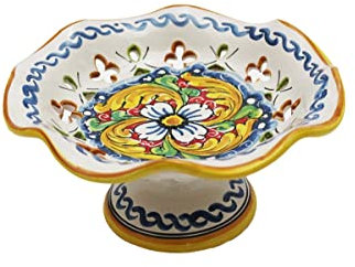ILAB Centrotavola alzata piccola in ceramica decorata a mano da ceramisti siciliani di Santo Stefano di Camastra fiore rosso art 5