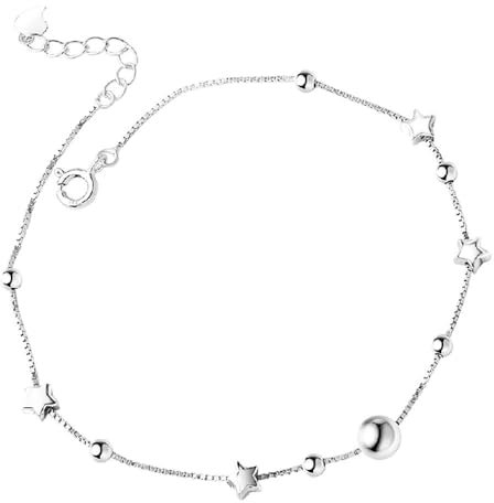 Kaguyo Bracelet de cheville étoile pour femme, bracelet de cheville réglable en argent sterling 925 avec mini étoiles et perles - Cadeau d'anniversaire (bracelet de cheville)