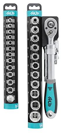 HB 27-teiliger Steckschlüsselsatz AKM005-G mit 72-Zahn Teleskop Knarrenkopf 1/4 & 1/2 Antrieb Profi Werkzeugset aus Chrom Vanadium Stahl Rostschutz Tragbare Halterung Werkstatt Made in Taiwan