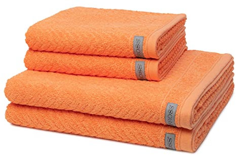 Ross - 4 teiliges Frottier-Set - Smart (2 X Handtuch 2 X Duschtuch im Set) - 520 g/m2 - Baumwolle - Frottee - saugstark - weich und flauschig - Nektarine
