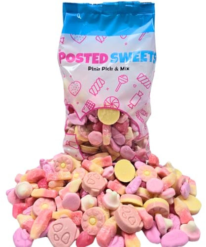 Posted Sweets 600g PINK BAG OF PICK & MIX SWEETS - Large Classic Retro Soft & Chewy Candy Selection Pick n Mix - Gift Bag - Perfect Movie Night Hamper, Treats for Kids, Adults, Birthday Gifts